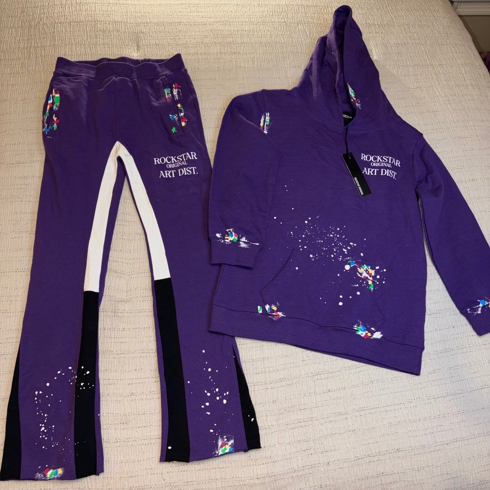 Rockstar Original Kids Purple Paint Splatter Hoodie and Pants Tracksuit Set 14